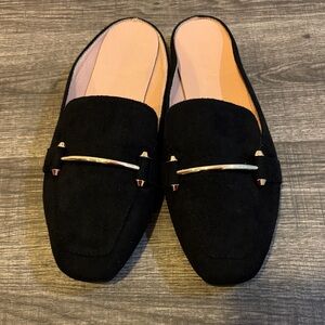 Women’s Black Slip-On Suede Loafers with Gold Accent